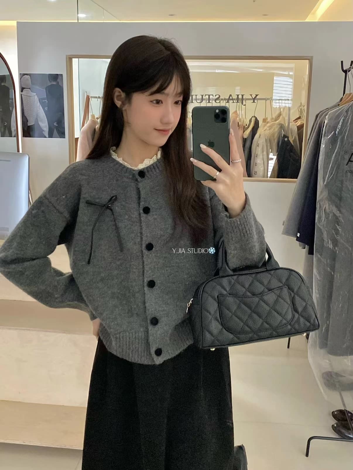 한 부서 다용도 달콤함 연령 감소 나비 매듭 스트랩 스웨터 여자 가을 겨울 디자인 센스 와이드 부드러운 찹쌀 오픈 가디건 상세 이미지 8