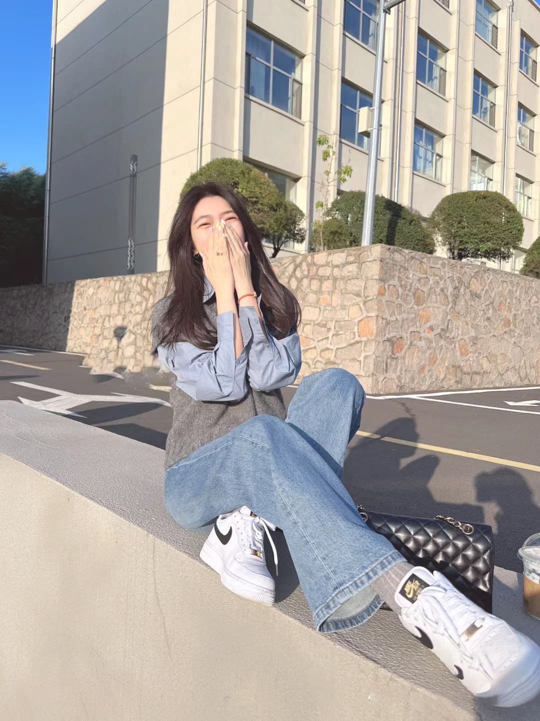작은 샤넬 스타일 회색 민소매 조끼 니트 조끼 여자 봄 가을 가을 겨울 외부 가져 가라. 스웨터 스택 착용 셔츠 어깨 조끼 이미지 2