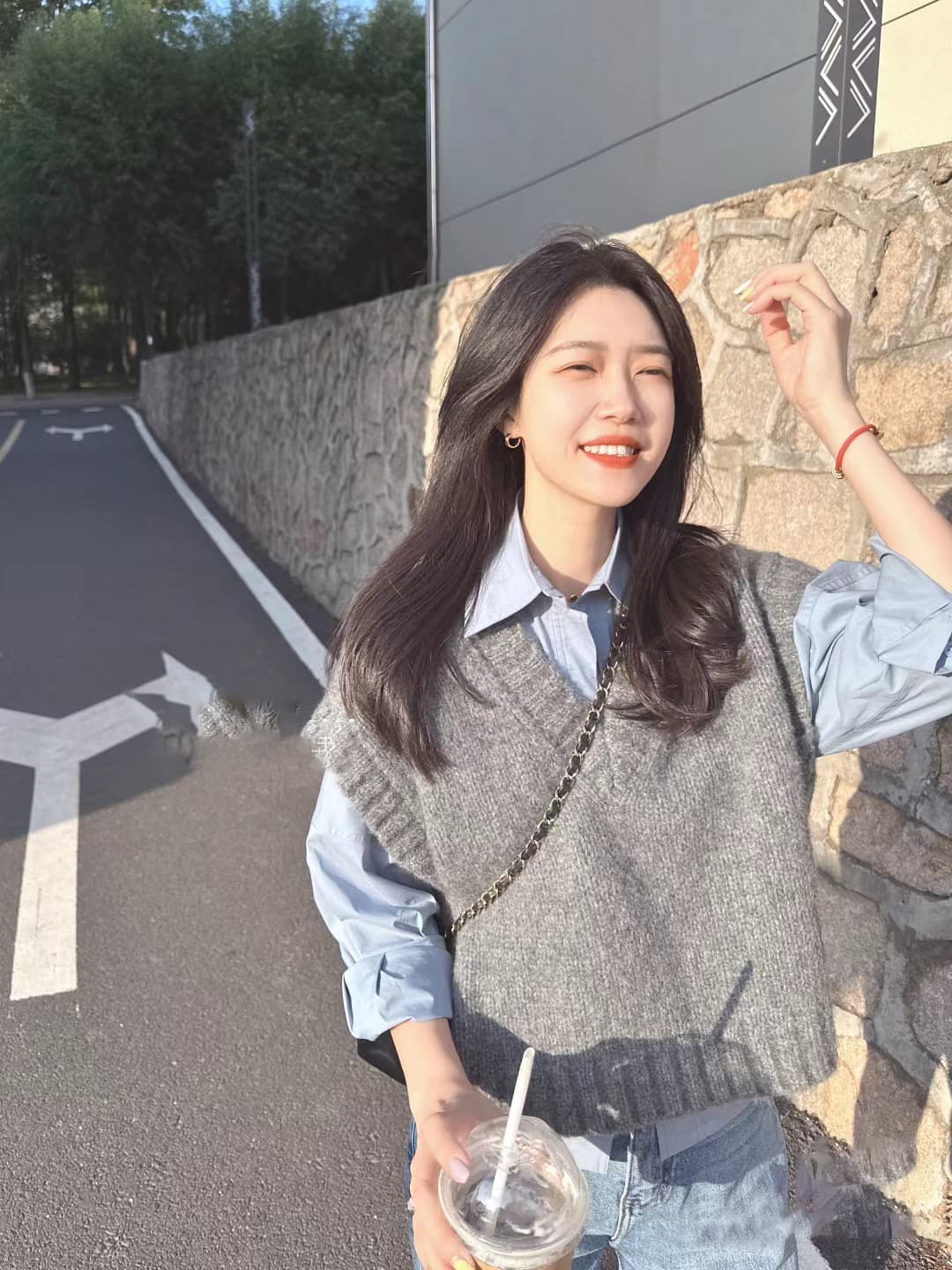 작은 샤넬 스타일 회색 민소매 조끼 니트 조끼 여자 봄 가을 가을 겨울 외부 가져 가라. 스웨터 스택 착용 셔츠 어깨 조끼 상세 이미지 3