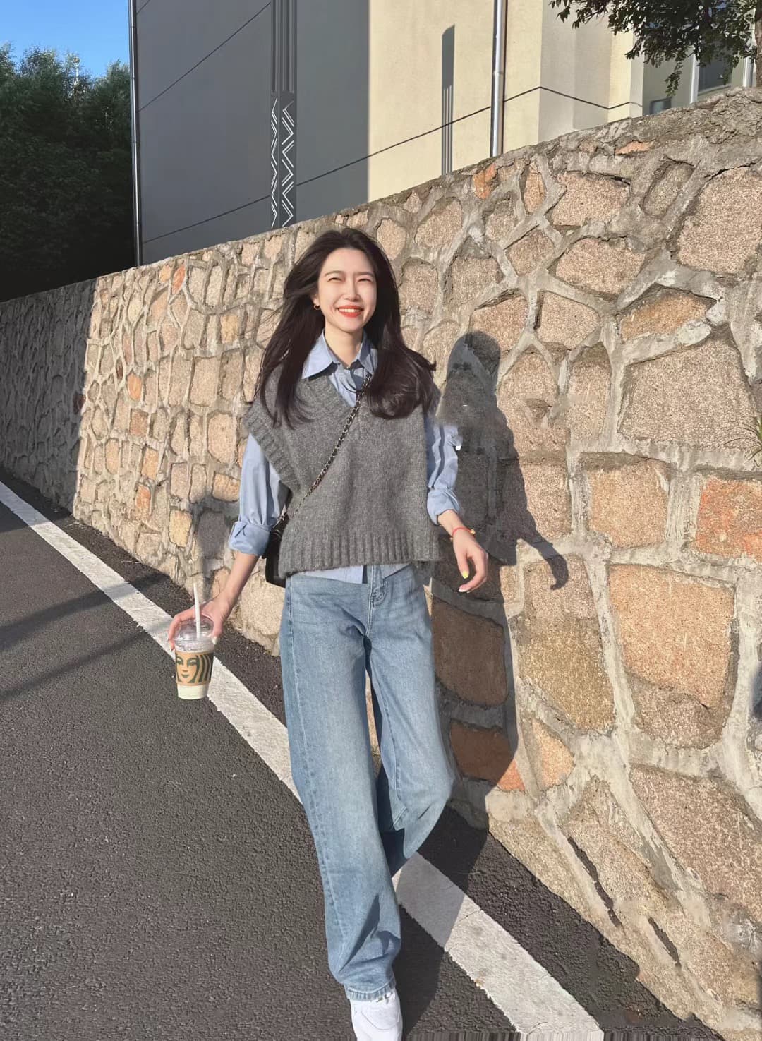 작은 샤넬 스타일 회색 민소매 조끼 니트 조끼 여자 봄 가을 가을 겨울 외부 가져 가라. 스웨터 스택 착용 셔츠 어깨 조끼 상세 이미지 8