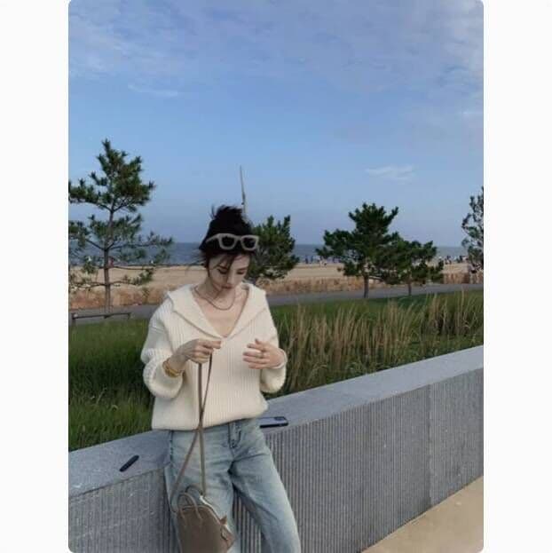 한국 스타일 새로운 산 캐시미어 원사 기타 착용 법 따뜻한 느긋한 모자 포함 니트 스웨터 여성 스웨터 오픈 가디건 이미지 3