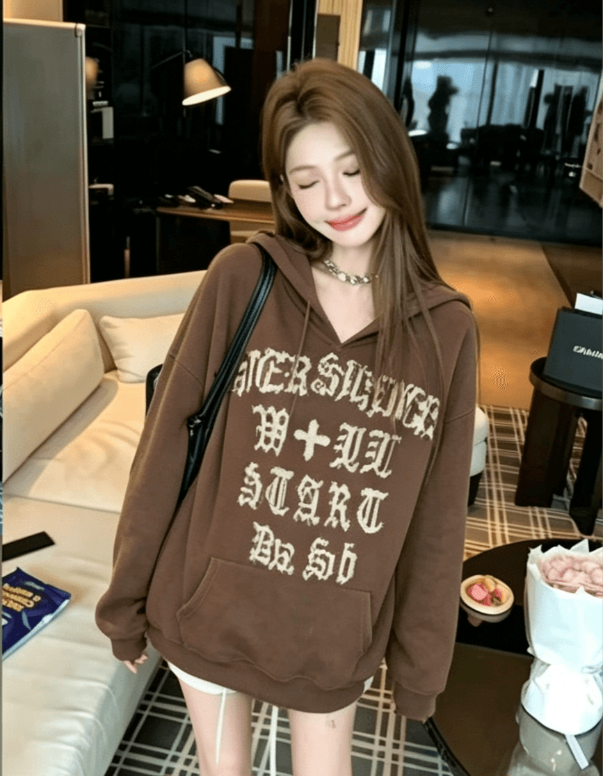 아메리칸 거리 형제 특별 바람 V넥 후드 스웨터 남녀 ins 트렌디 루즈핏 느긋한 니트 스웨터 맨위 상세 이미지 2
