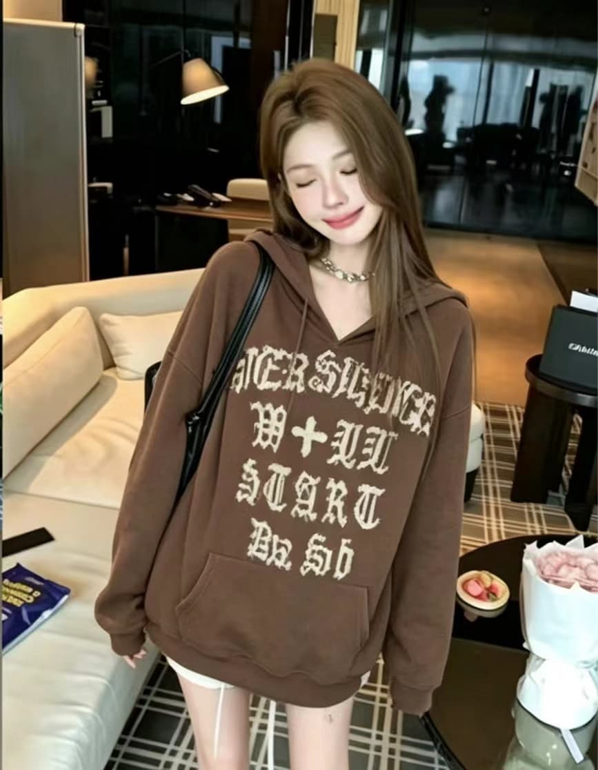 아메리칸 거리 형제 특별 바람 V넥 후드 스웨터 남녀 ins 트렌디 루즈핏 느긋한 니트 스웨터 맨위 상세 이미지 7