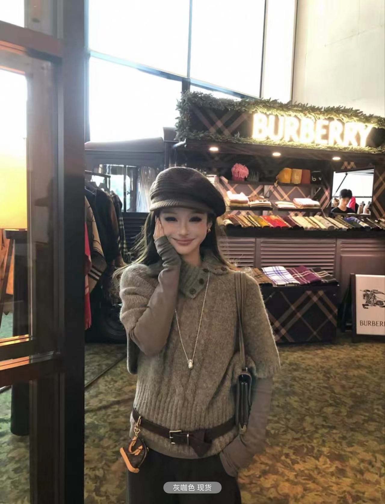 2026 새로운 스웨터 부유 한 가족 천 골드 miu 부서 착용 가져 가라. 폴로 칼라 중간 소매 니트 스웨터 다용도 상세 이미지 10