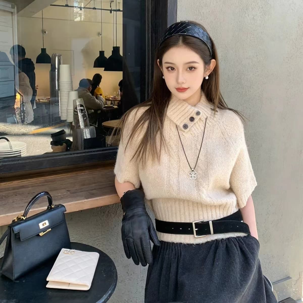 2026 새로운 스웨터 부유 한 가족 천 골드 miu 부서 착용 가져 가라. 폴로 칼라 중간 소매 니트 스웨터 다용도 상세 이미지 19
