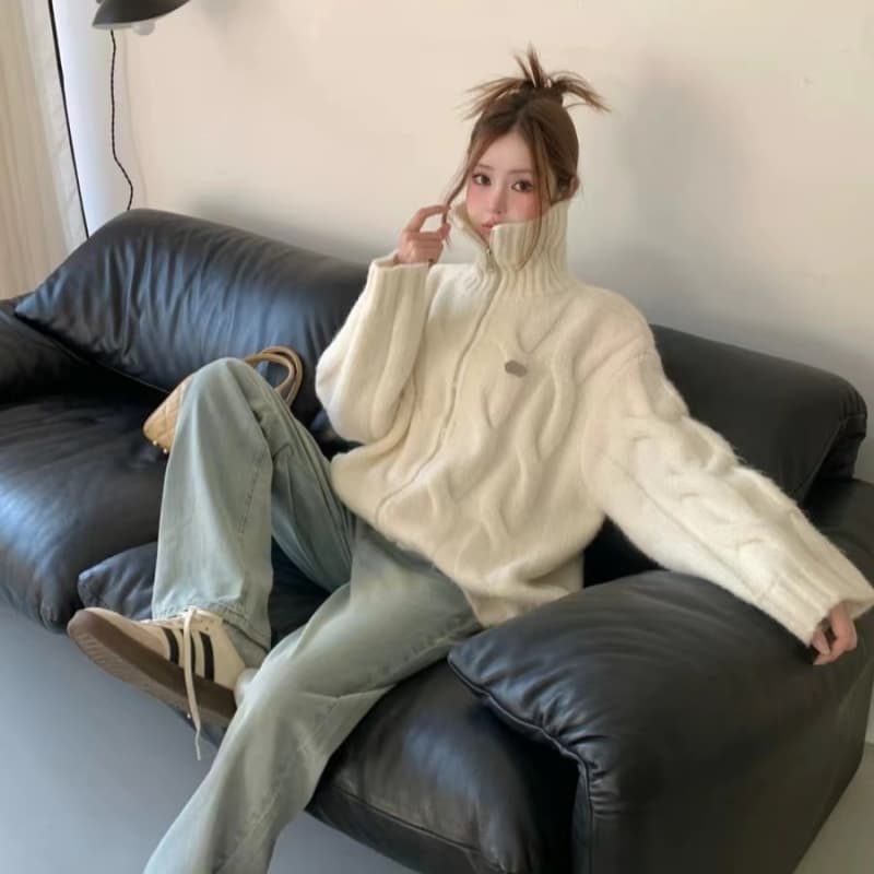 프랑스식 베르사이유 Chic 아름다운 분위기 센스 슈퍼 잘 생긴 부드러운 찹쌀 바람 인사이드 가져 가라. 만나는 긴팔 니트 맨위 여성 겨울 상세 이미지 9
