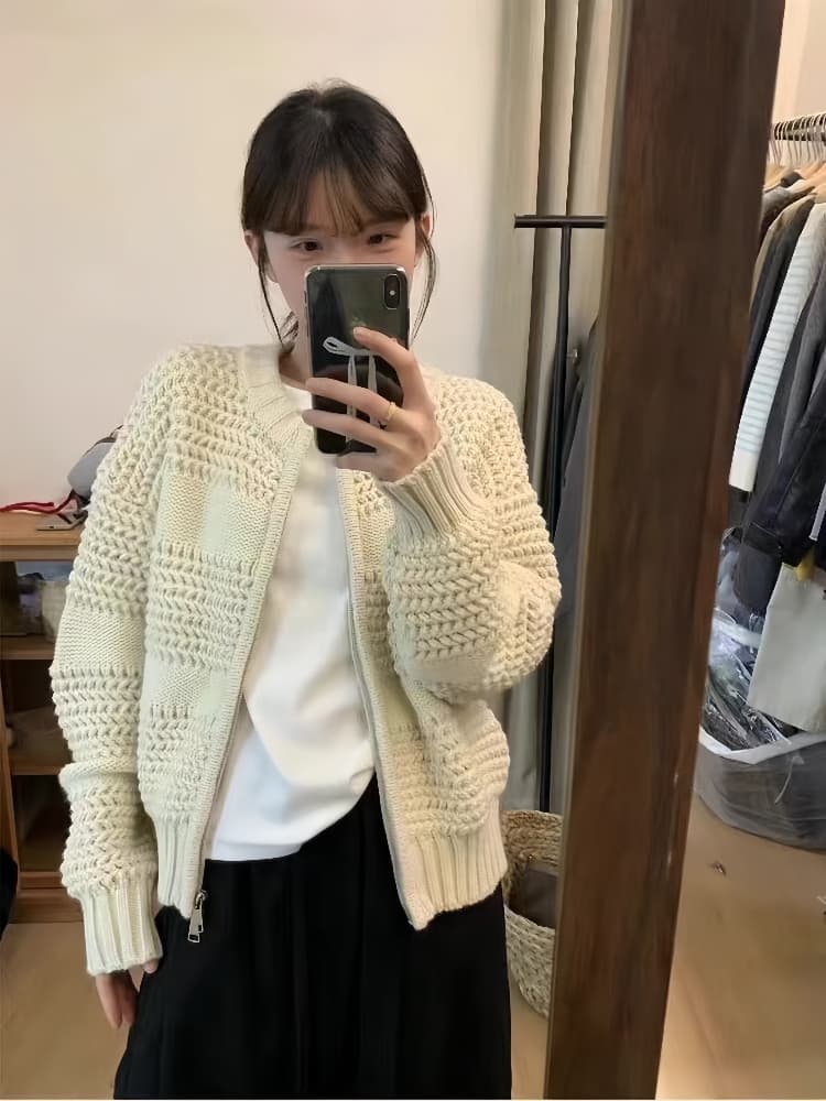 한 부서 두꺼운 가을 겨울 새로운 디자인 센스 더블 지퍼 오픈 가디건 패션 다용도 루즈핏 슬림해 보이는 긴팔 스웨터 코트 상세 이미지 1