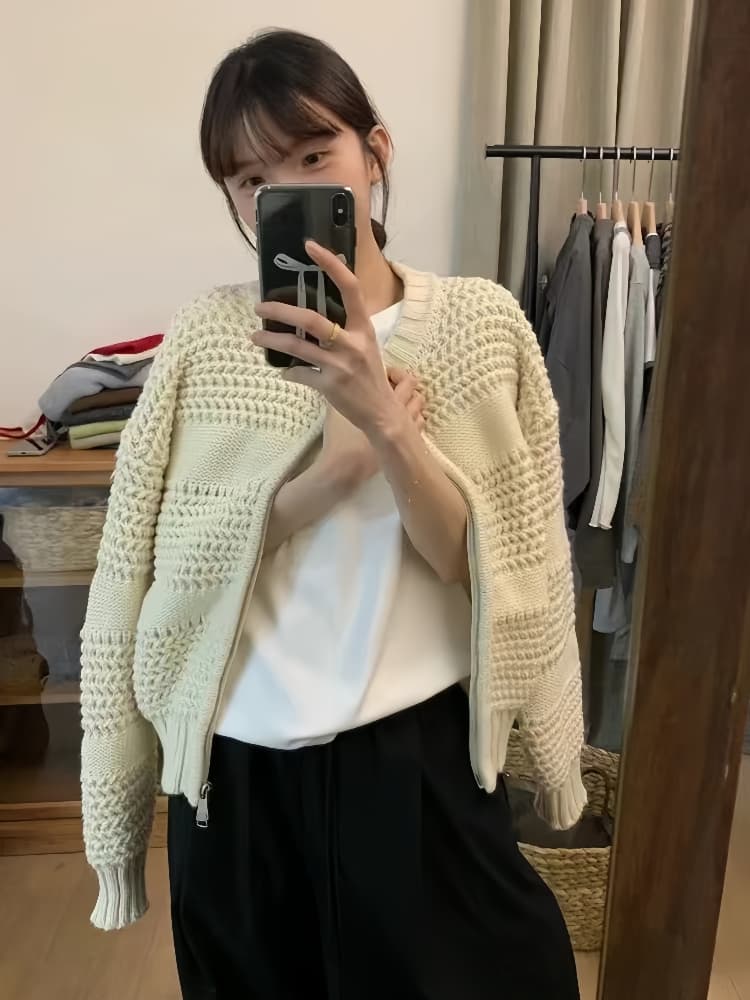 한 부서 두꺼운 가을 겨울 새로운 디자인 센스 더블 지퍼 오픈 가디건 패션 다용도 루즈핏 슬림해 보이는 긴팔 스웨터 코트 상세 이미지 4