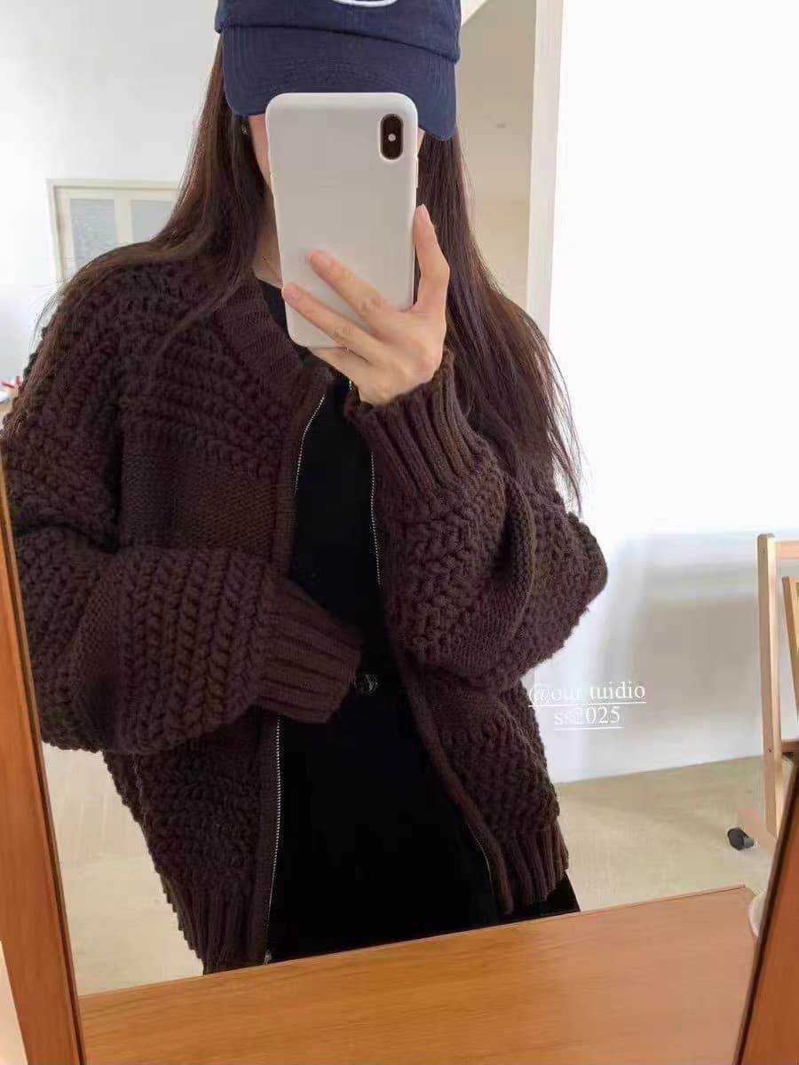 한 부서 두꺼운 가을 겨울 새로운 디자인 센스 더블 지퍼 오픈 가디건 패션 다용도 루즈핏 슬림해 보이는 긴팔 스웨터 코트 상세 이미지 9