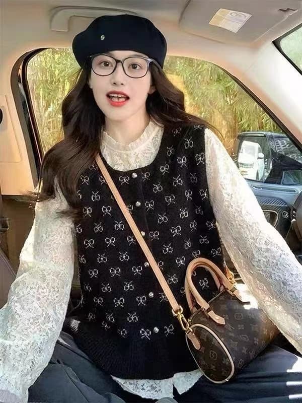 한국 스타일 바람 프릴 밑단 니트 스웨터 베스트 조끼 여성 봄 신제품 스택 착용 분위기 센스 다용도 외출용 이미지 3