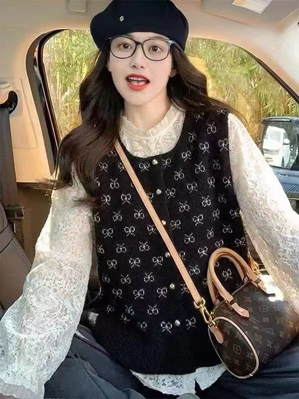 한국 스타일 바람 프릴 밑단 니트 스웨터 베스트 조끼 여성 봄 신제품 스택 착용 분위기 센스 다용도 외출용 이미지 2
