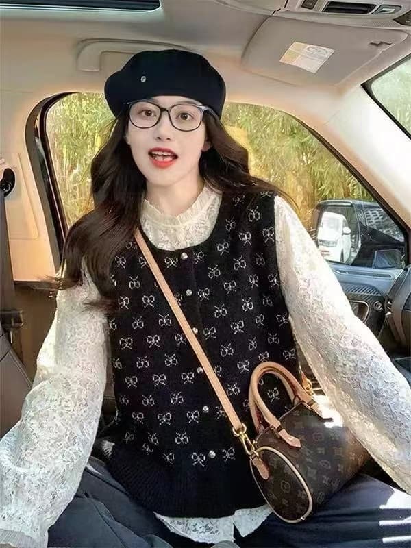 한국 스타일 바람 프릴 밑단 니트 스웨터 베스트 조끼 여성 봄 신제품 스택 착용 분위기 센스 다용도 외출용