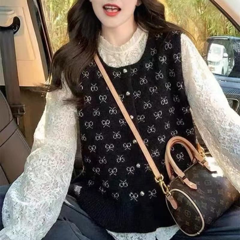 한국 스타일 바람 프릴 밑단 니트 스웨터 베스트 조끼 여성 봄 신제품 스택 착용 분위기 센스 다용도 외출용 이미지 5
