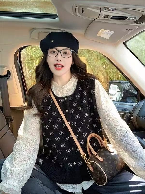 한국 스타일 바람 프릴 밑단 니트 스웨터 베스트 조끼 여성 봄 신제품 스택 착용 분위기 센스 다용도 외출용 상세 이미지 5