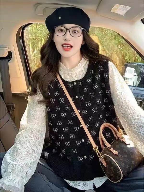 한국 스타일 바람 프릴 밑단 니트 스웨터 베스트 조끼 여성 봄 신제품 스택 착용 분위기 센스 다용도 외출용 상세 이미지 9