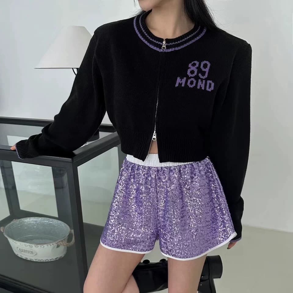 2026 봄 가을 새로운 스탠드 칼라 자수 알파벳 지퍼 쇼트 스타일 긴팔 몸매 가꾸기 슬림해 보이는 니트 오픈 가디건 이미지 5