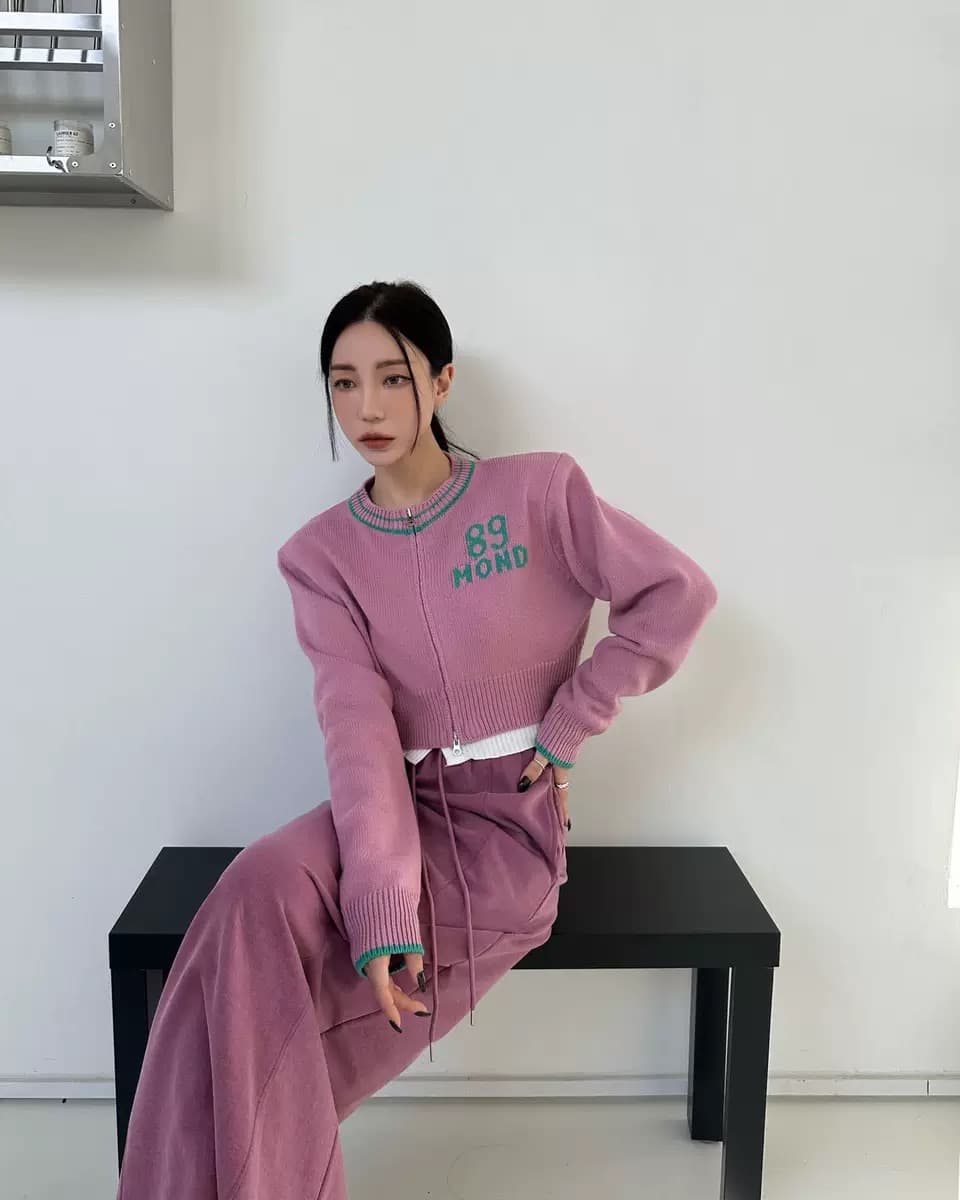2026 봄 가을 새로운 스탠드 칼라 자수 알파벳 지퍼 쇼트 스타일 긴팔 몸매 가꾸기 슬림해 보이는 니트 오픈 가디건 상세 이미지 5