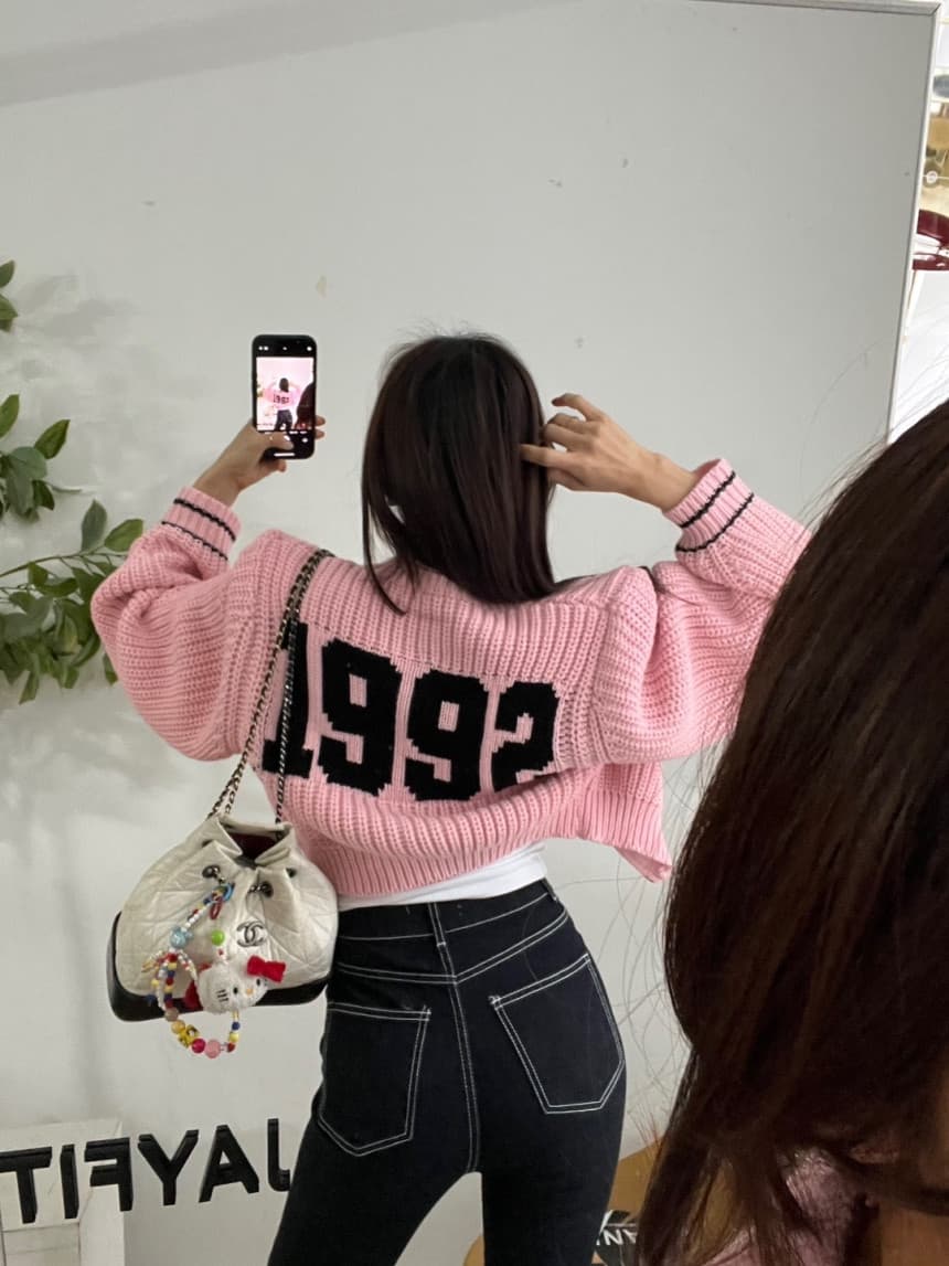 뒤로 알파벳 프린트 니트 오픈 가디건 여성 코트 한국 레트로 라운드 넥 더블 지퍼 허리 수축 쇼트 스타일 연령 감소 맨위 상세 이미지 11