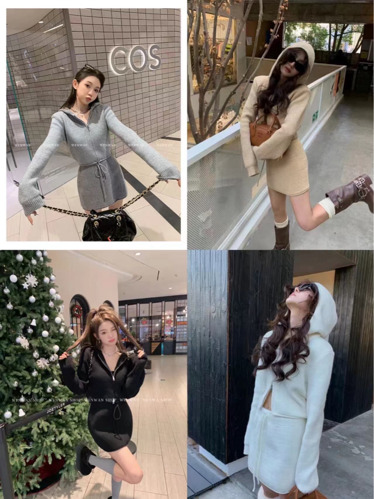한국 스타일 chic 새로운 봄 가을 새로운 쇼트 스타일 후드 스웨터 카디건 코트 하이웨이스트 슬림해 보이는 타이트 스커트 치마 세트 상세 이미지 5