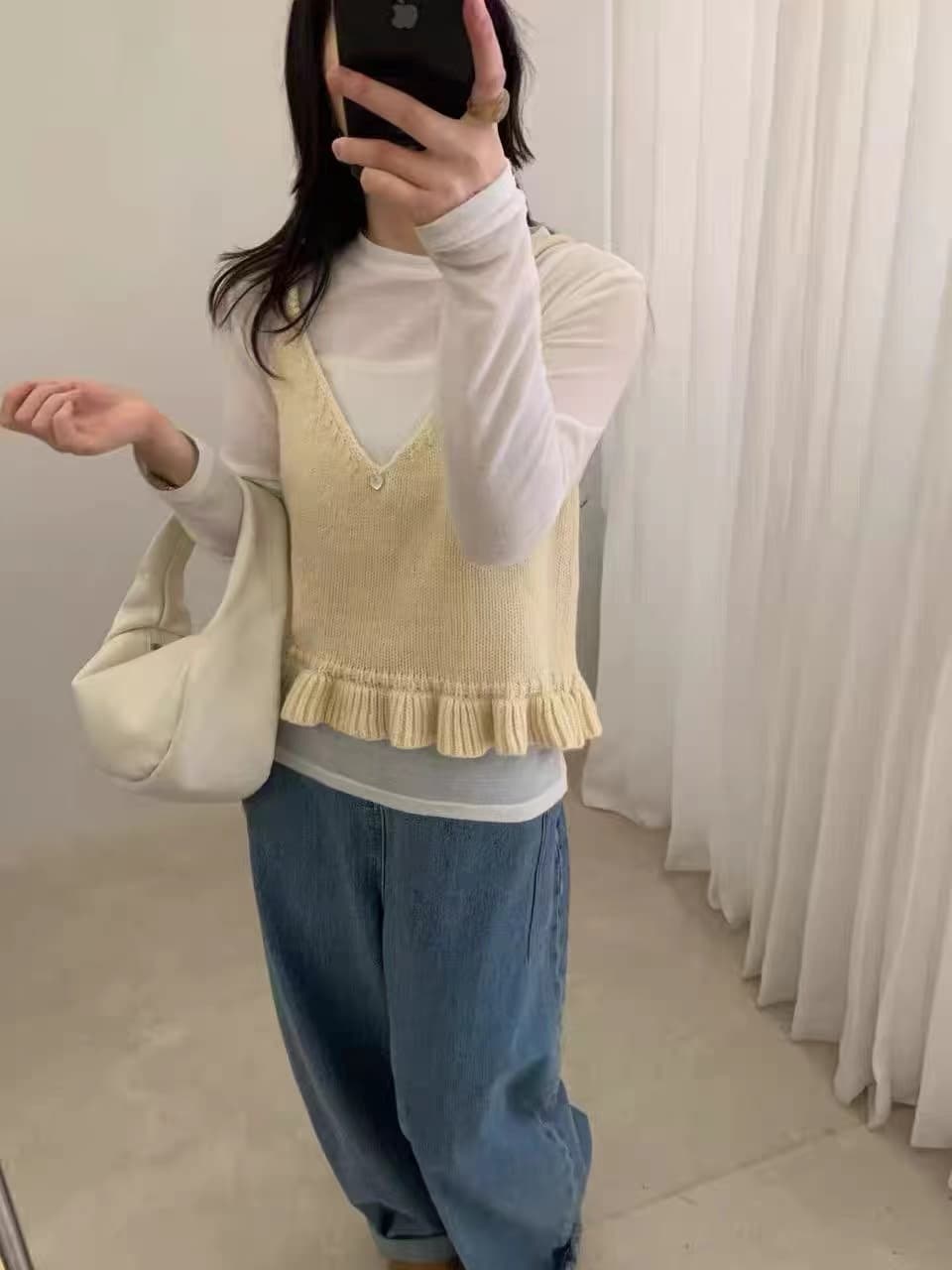 한국 목이버섯 레이스 Chic 양모 니트 캐미솔 봄 여름 새로운 작은 대중 스택 착용 고급 센스 켜기 이미지 2
