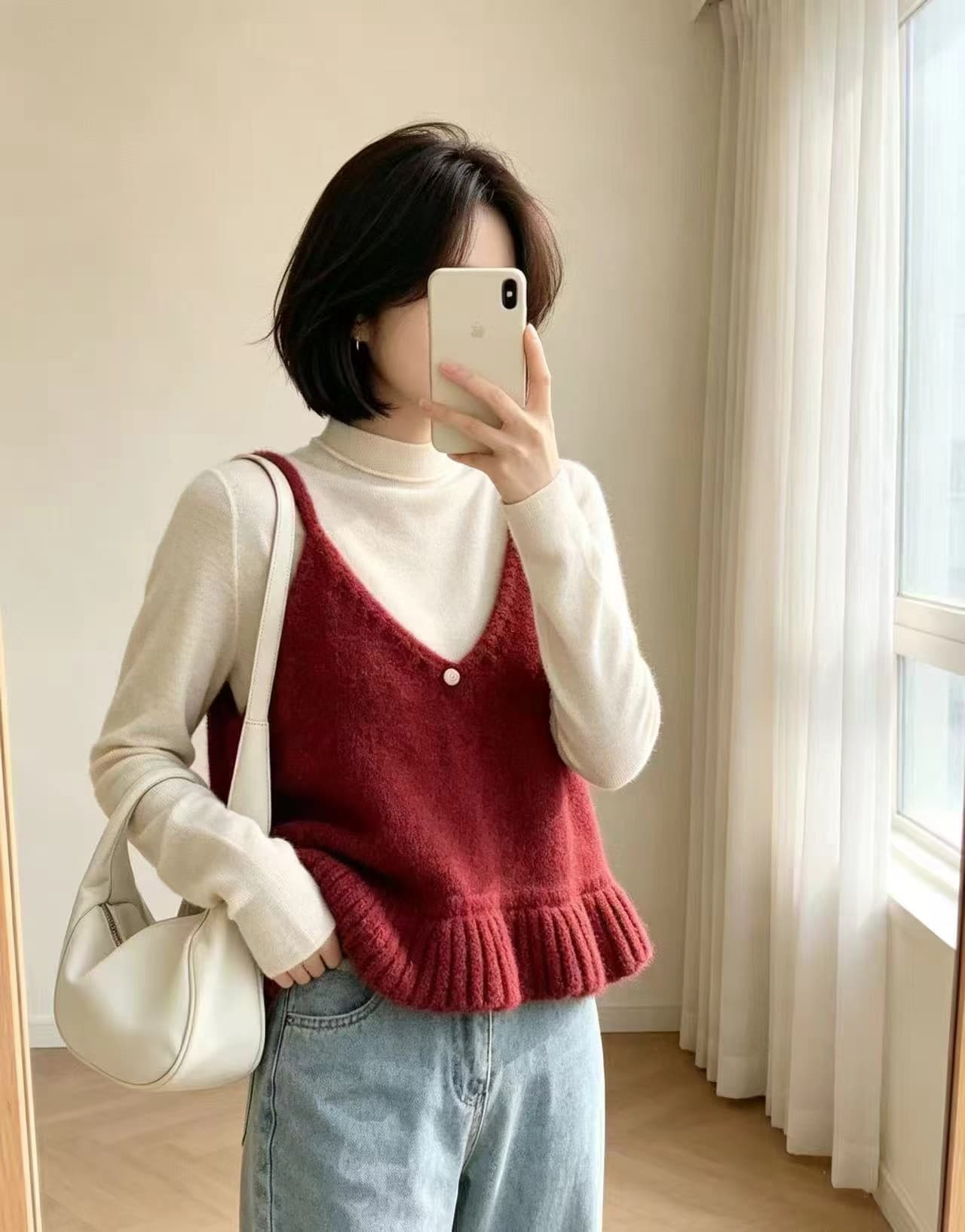 한국 목이버섯 레이스 Chic 양모 니트 캐미솔 봄 여름 새로운 작은 대중 스택 착용 고급 센스 켜기 상세 이미지 15