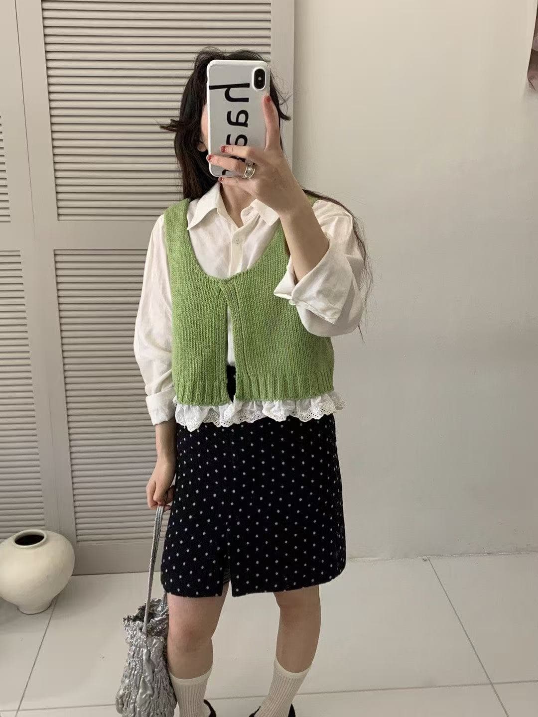 한 부서 외국 가스 디자인 센스 레이스 레이스 어둠 버클 작은 대중 느긋한 바람 다용도 니트 베스트 상세 이미지 17