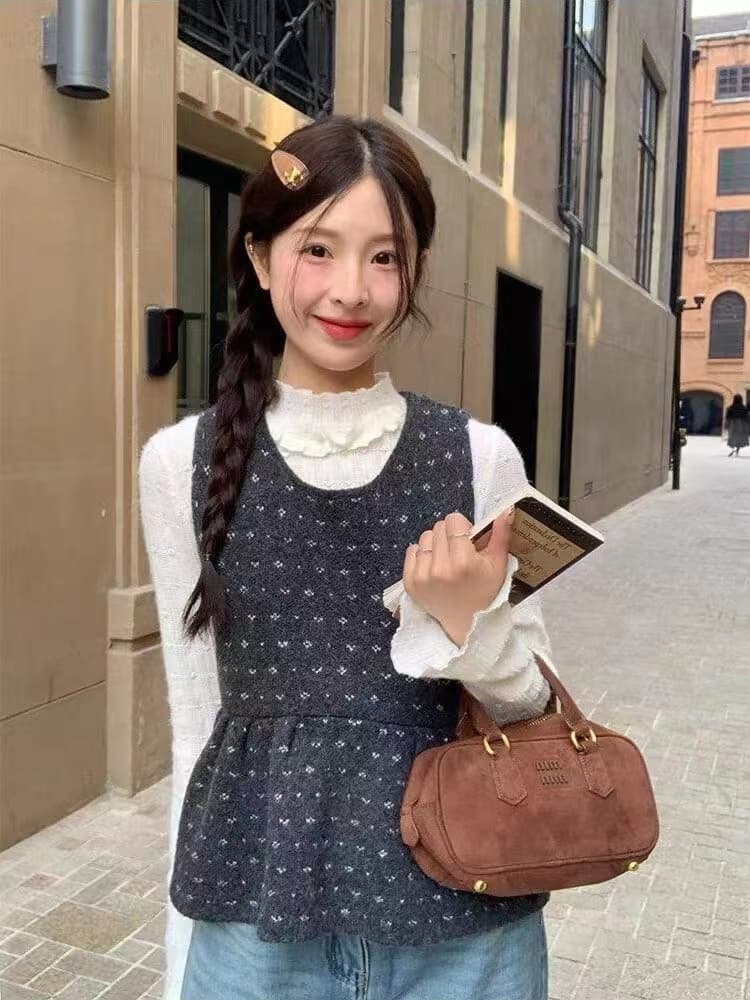 한 부서 하트 꽃무늬 라운드 넥 민소매 베스트 니트 스웨터 여성 봄 가을 새로운 달콤함 연령 감소 스택 착용 조끼 맨위 상세 이미지 10