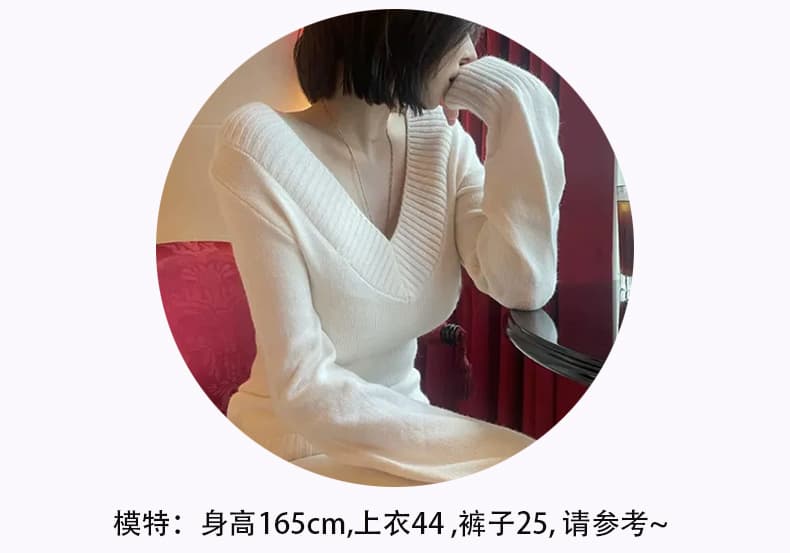 한국 동대문 순수한 욕망 바람 섹시함 가을 품격 느슨함 센스 순수한 V넥 현 몸 자르다 편안함 긴팔 니트 스웨터 상세 이미지 7