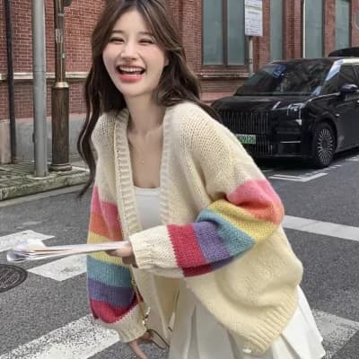 모헤어 니트 오픈 가디건 가을 여성 2026 새로운 작은 키 루즈핏 디자인 센스 달콤함 루즈핏 재킷 트렌디 상세 이미지 2