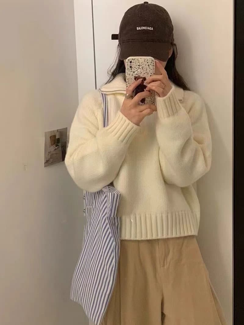 한국 동대문 2026 보온 긴팔 터틀넥 가을 겨울 인터넷 색상 달콤함 연령 감소 루즈핏 하프 지퍼 풀오버 상세 이미지 7