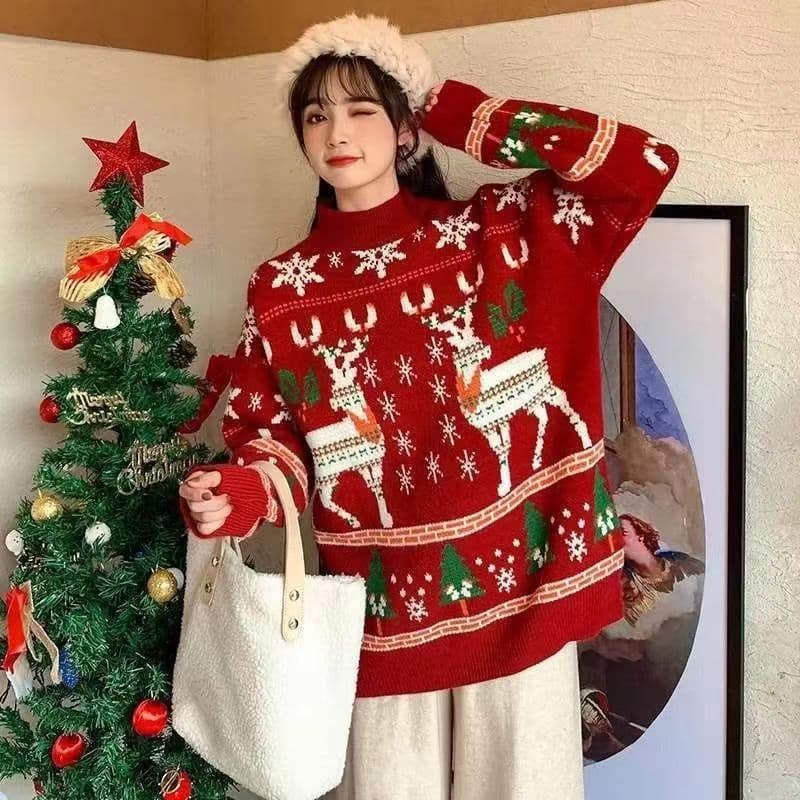유럽 역 아마존 정품 빨간색 커플 생일 스웨터 여자 폭발 두꺼운 루즈핏 슬림해 보이는 풀오버 다용도 상세 이미지 2