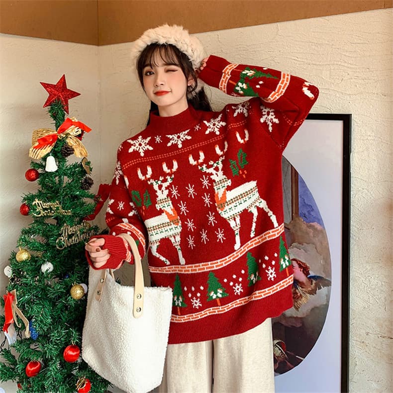 유럽 역 아마존 정품 빨간색 커플 생일 스웨터 여자 폭발 두꺼운 루즈핏 슬림해 보이는 풀오버 다용도 상세 이미지 7