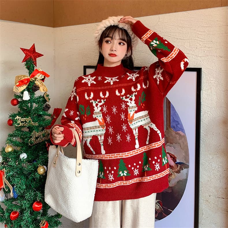 유럽 역 아마존 정품 빨간색 커플 생일 스웨터 여자 폭발 두꺼운 루즈핏 슬림해 보이는 풀오버 다용도 상세 이미지 8