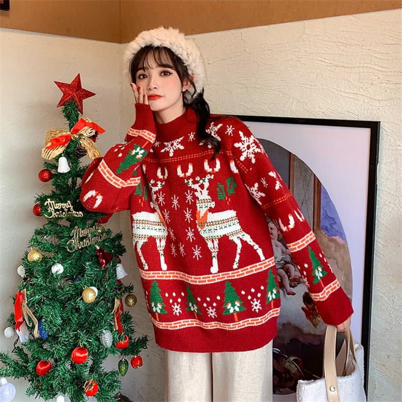 유럽 역 아마존 정품 빨간색 커플 생일 스웨터 여자 폭발 두꺼운 루즈핏 슬림해 보이는 풀오버 다용도 상세 이미지 9