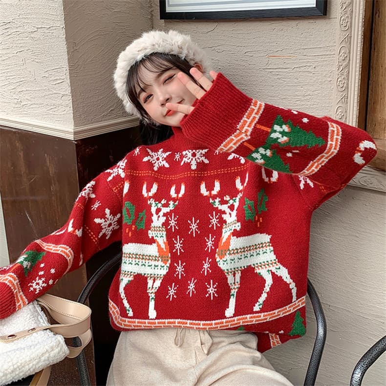 유럽 역 아마존 정품 빨간색 커플 생일 스웨터 여자 폭발 두꺼운 루즈핏 슬림해 보이는 풀오버 다용도 상세 이미지 10