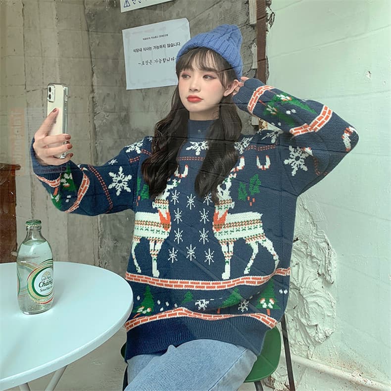 유럽 역 아마존 정품 빨간색 커플 생일 스웨터 여자 폭발 두꺼운 루즈핏 슬림해 보이는 풀오버 다용도 상세 이미지 21