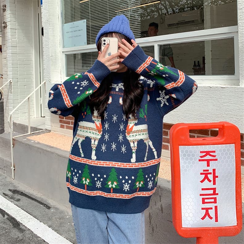유럽 역 아마존 정품 빨간색 커플 생일 스웨터 여자 폭발 두꺼운 루즈핏 슬림해 보이는 풀오버 다용도 상세 이미지 24