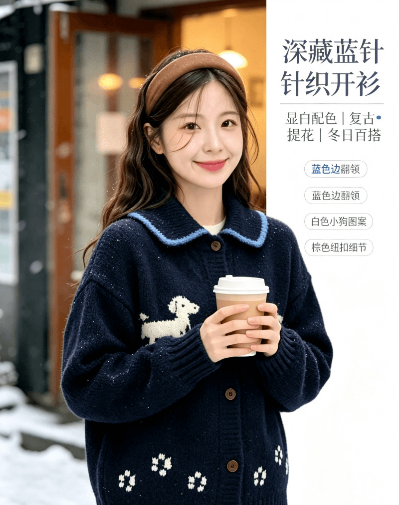 한국 동대문 작은 그룹 강아지 부드러운 찹쌀 스웨터 오픈 가디건 가을 새로운 레트로 루즈핏 슬림해 보이는 느긋한 바람 상세 이미지 6