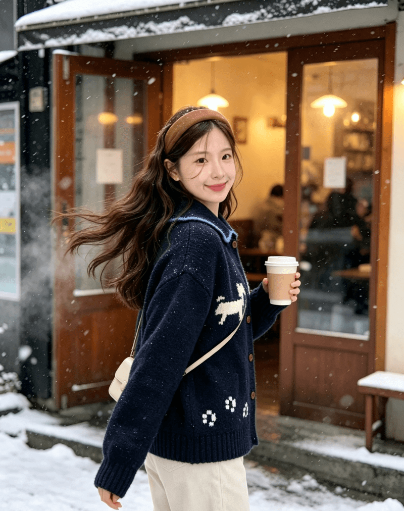 한국 동대문 작은 그룹 강아지 부드러운 찹쌀 스웨터 오픈 가디건 가을 새로운 레트로 루즈핏 슬림해 보이는 느긋한 바람 상세 이미지 8