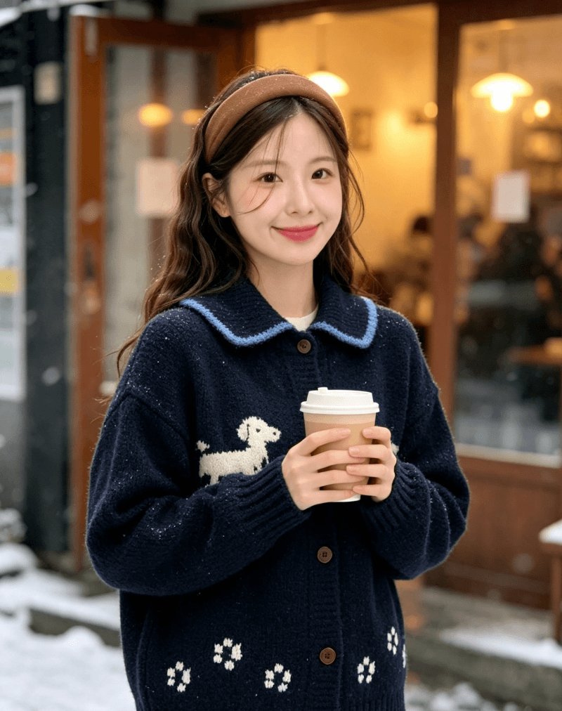 한국 동대문 작은 그룹 강아지 부드러운 찹쌀 스웨터 오픈 가디건 가을 새로운 레트로 루즈핏 슬림해 보이는 느긋한 바람 상세 이미지 9