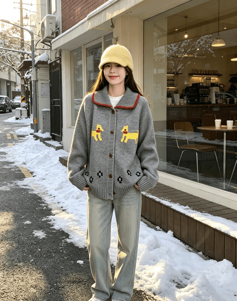 한국 동대문 작은 그룹 강아지 부드러운 찹쌀 스웨터 오픈 가디건 가을 새로운 레트로 루즈핏 슬림해 보이는 느긋한 바람 상세 이미지 13