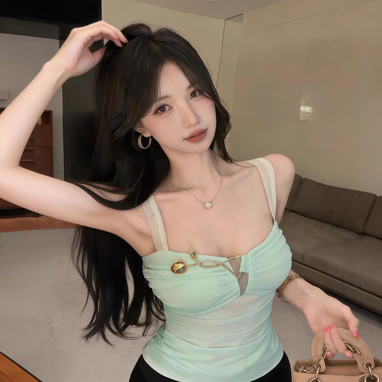 명문 여성 바람 망사 캐미솔 외출용 여름 핫걸 맨위 허리 수축 몸매 가꾸기 디자인 고급 센스 벨트 가슴 패드 상세 이미지 25