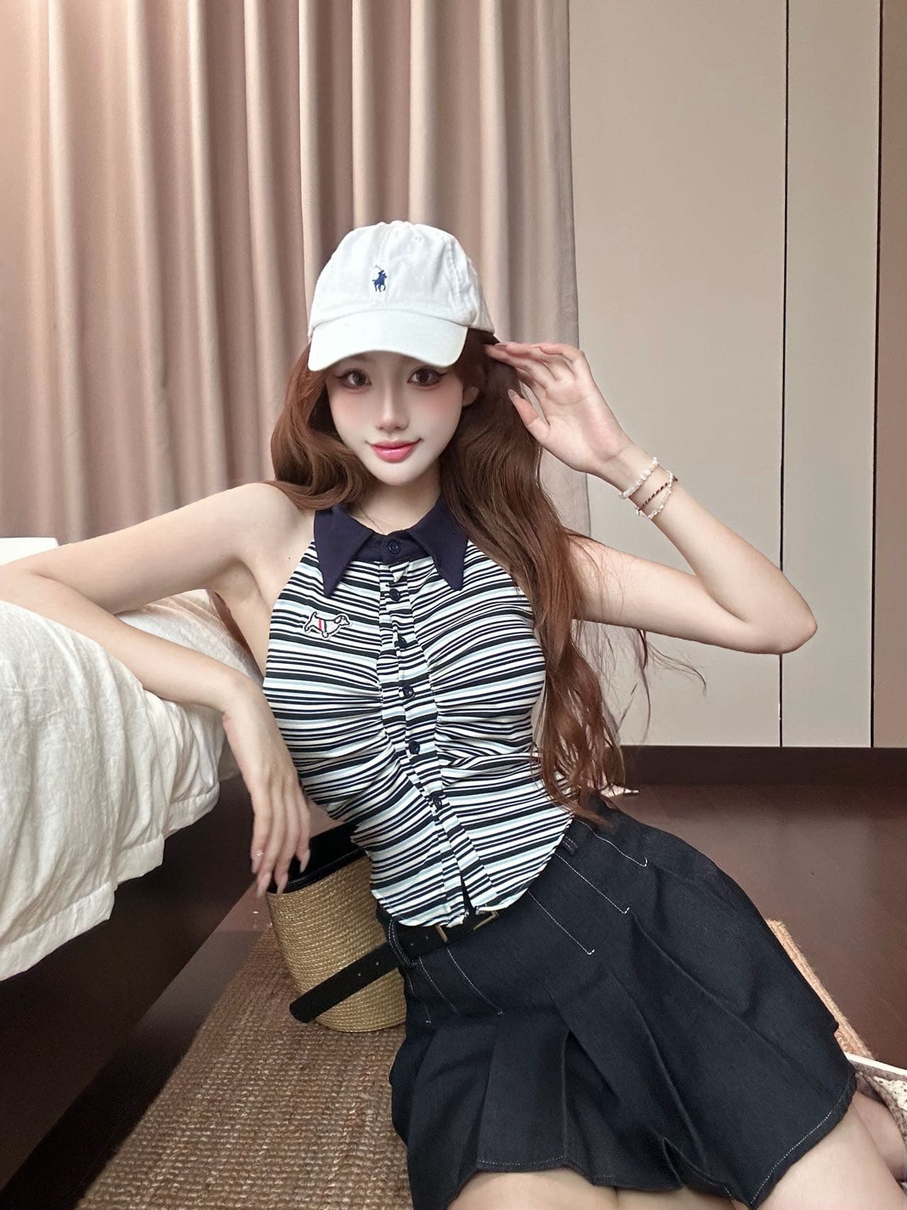 여름 새로운 순수한 욕망 바람 POLO 칼라 행침 목 스트라이프 조끼 디자인 센스 몸매 가꾸기 슬림해 보이는 다용도 맨위 상세 이미지 7