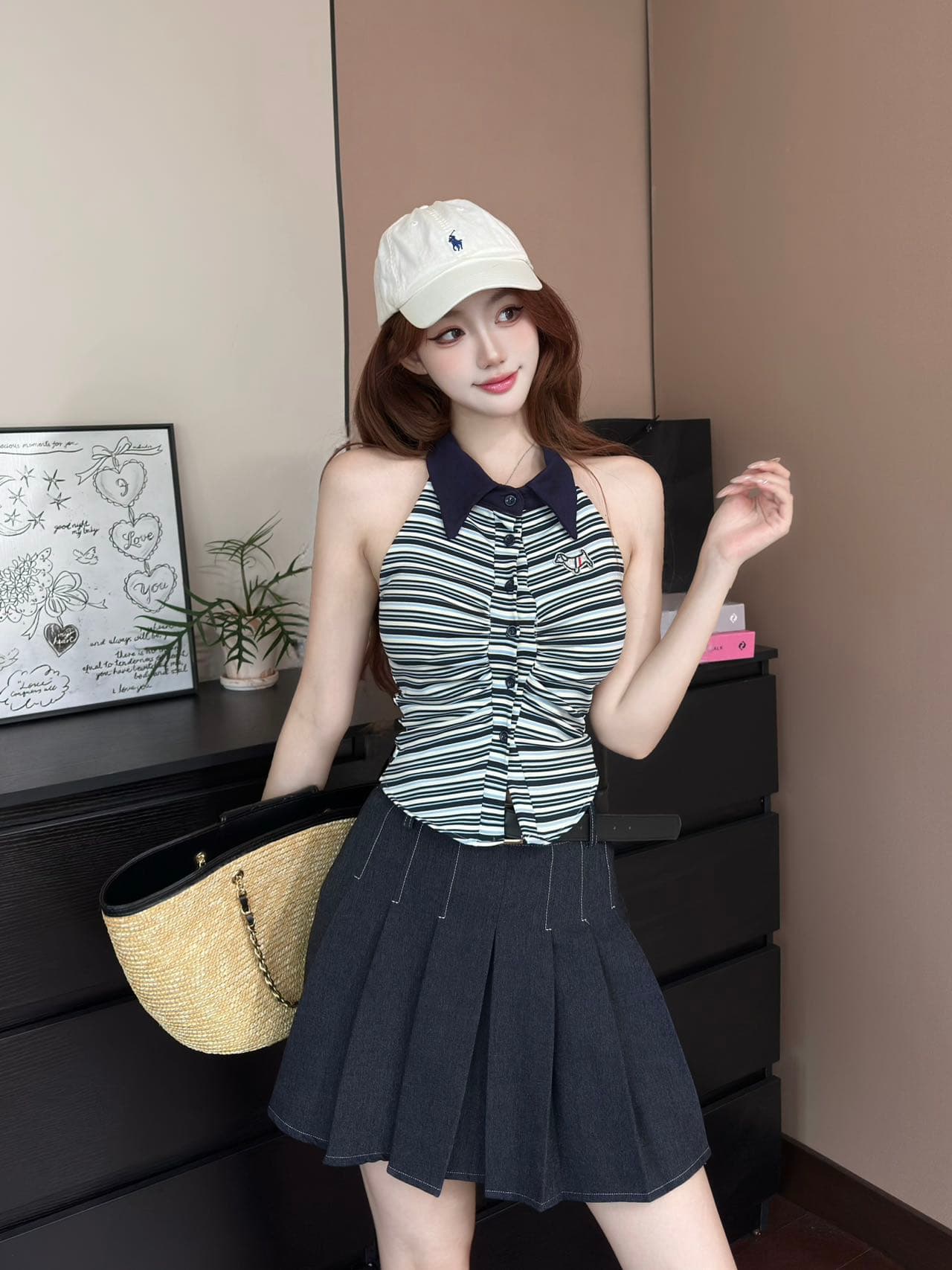 여름 새로운 순수한 욕망 바람 POLO 칼라 행침 목 스트라이프 조끼 디자인 센스 몸매 가꾸기 슬림해 보이는 다용도 맨위 상세 이미지 9
