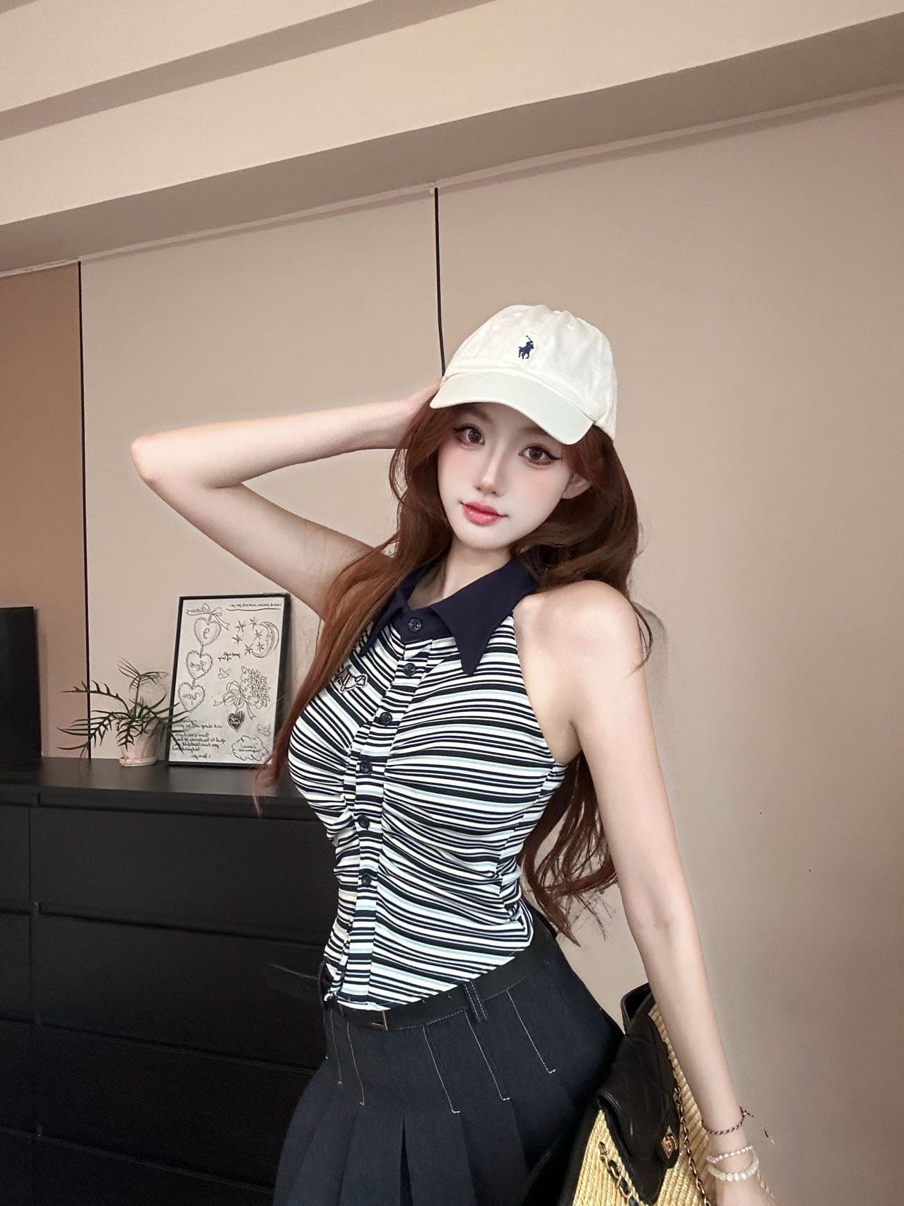 여름 새로운 순수한 욕망 바람 POLO 칼라 행침 목 스트라이프 조끼 디자인 센스 몸매 가꾸기 슬림해 보이는 다용도 맨위 상세 이미지 16