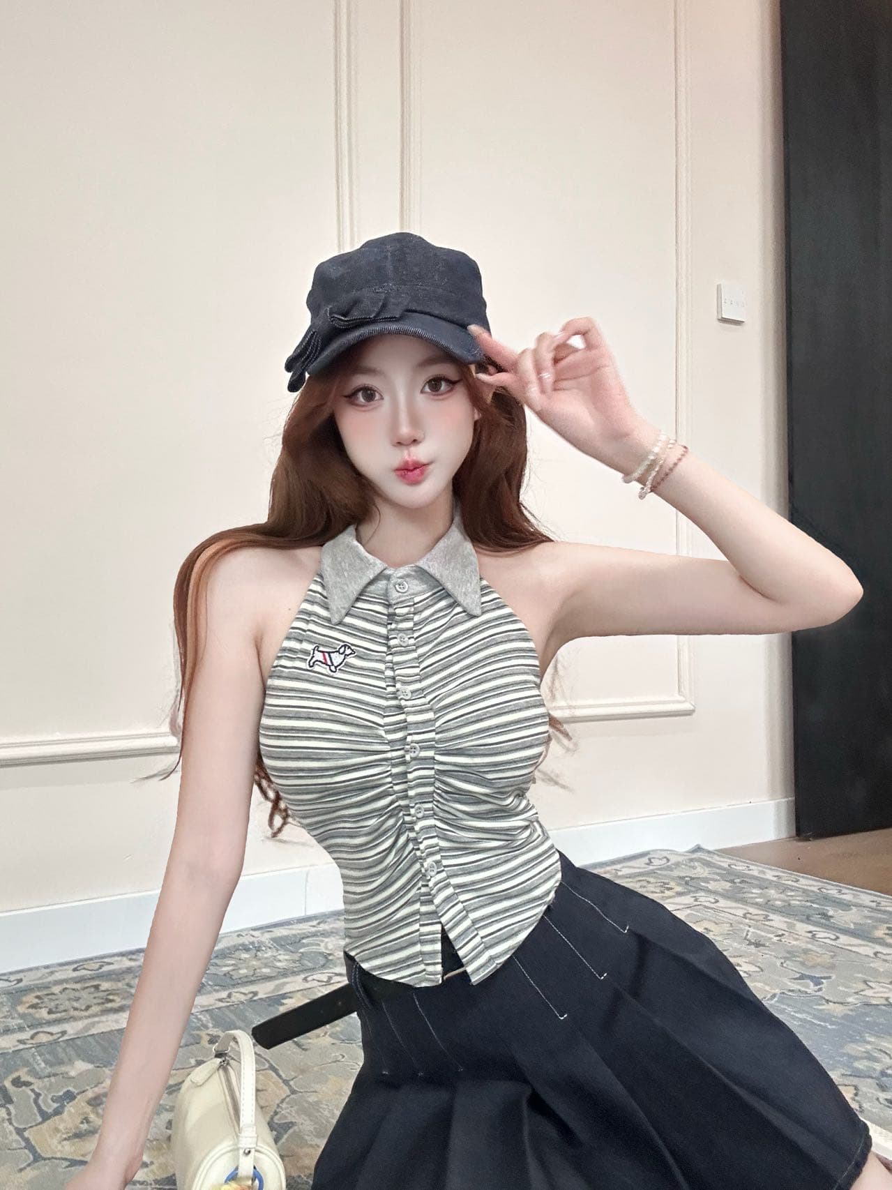 여름 새로운 순수한 욕망 바람 POLO 칼라 행침 목 스트라이프 조끼 디자인 센스 몸매 가꾸기 슬림해 보이는 다용도 맨위 상세 이미지 19