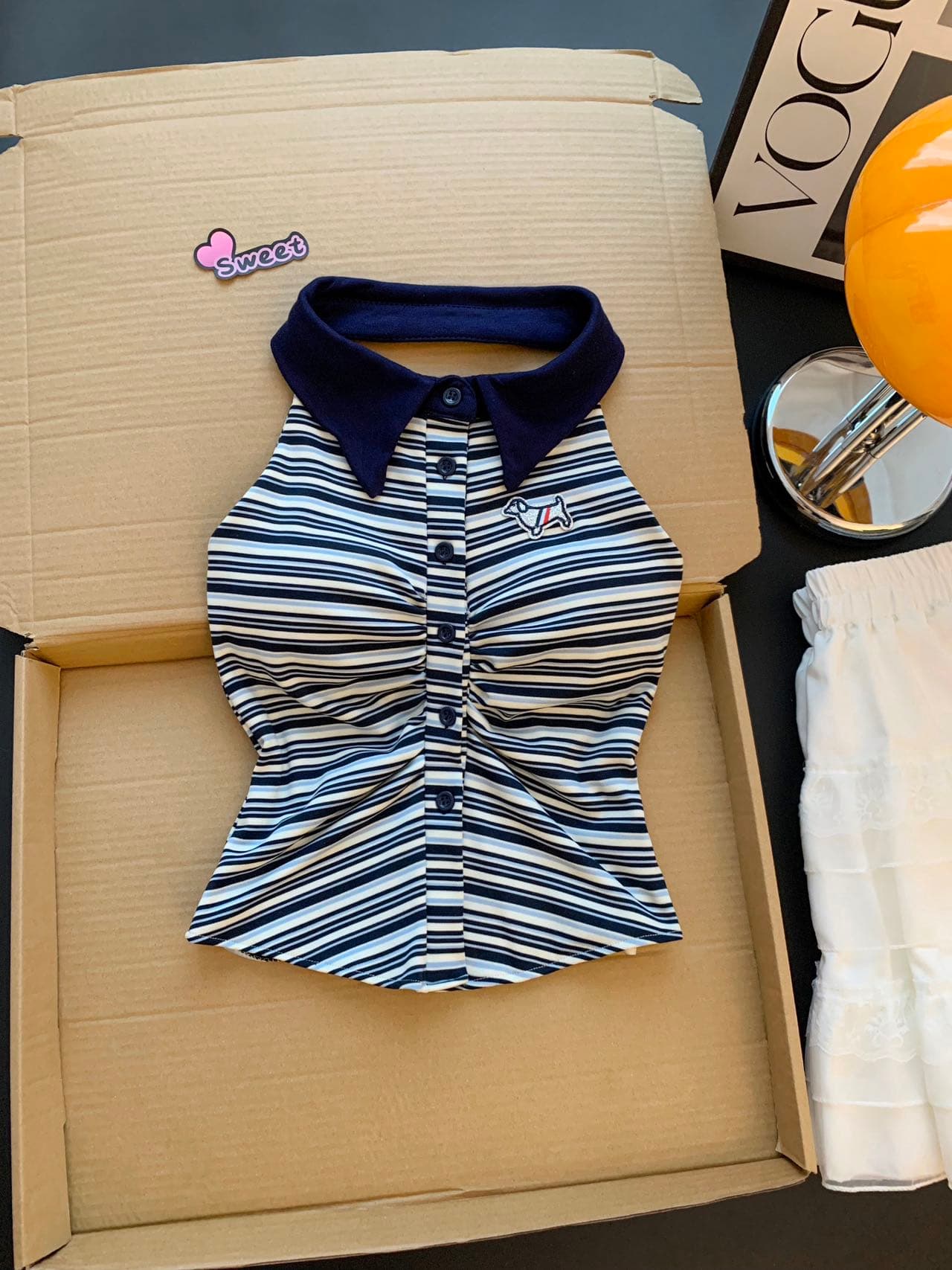 여름 새로운 순수한 욕망 바람 POLO 칼라 행침 목 스트라이프 조끼 디자인 센스 몸매 가꾸기 슬림해 보이는 다용도 맨위 상세 이미지 42