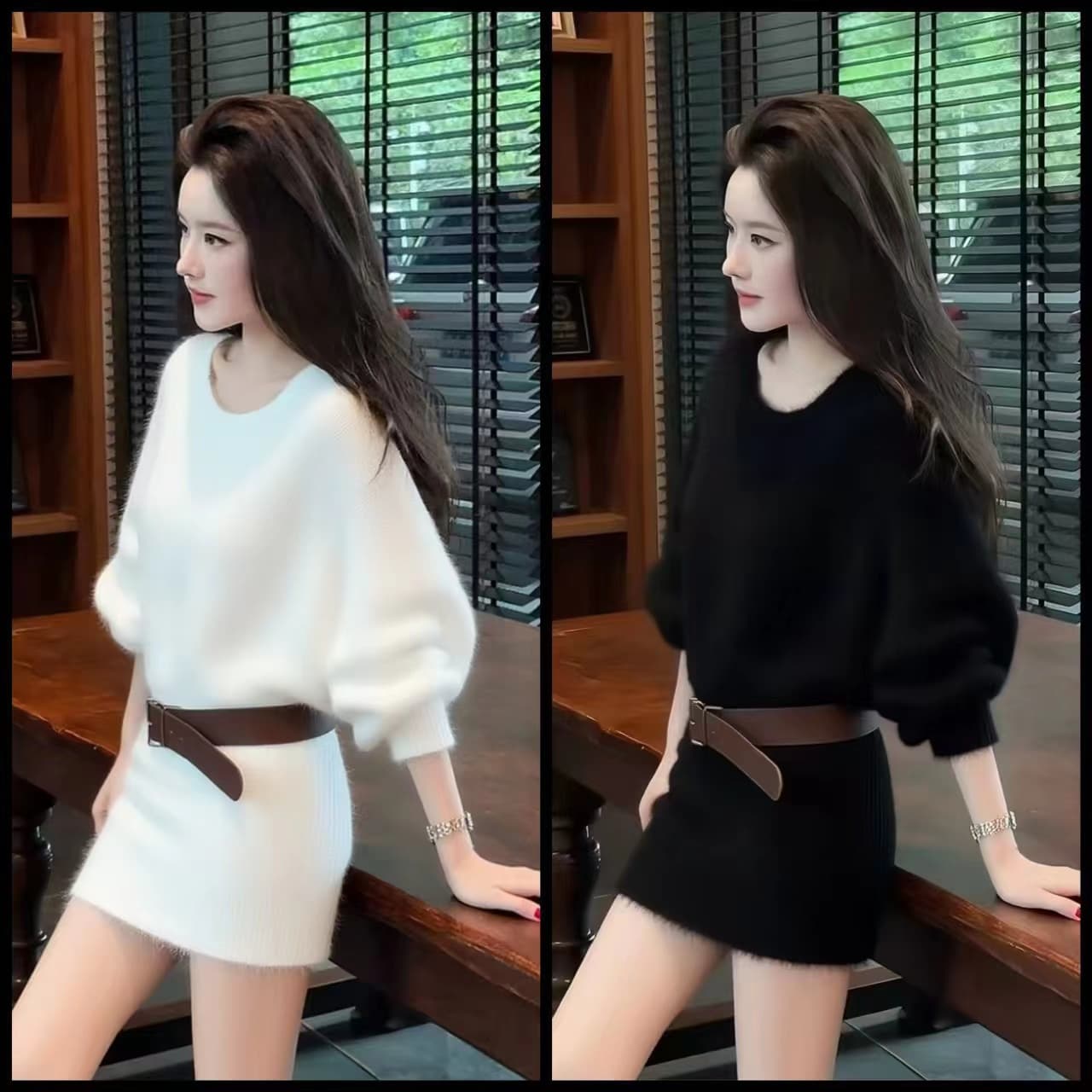 숙녀 바람 화이트 라운드 넥 스웨터 여성 드레스 2026 가을 새로운 품격 명문 여성 허리 수축 슬림해 보이는 타이트 스커트
