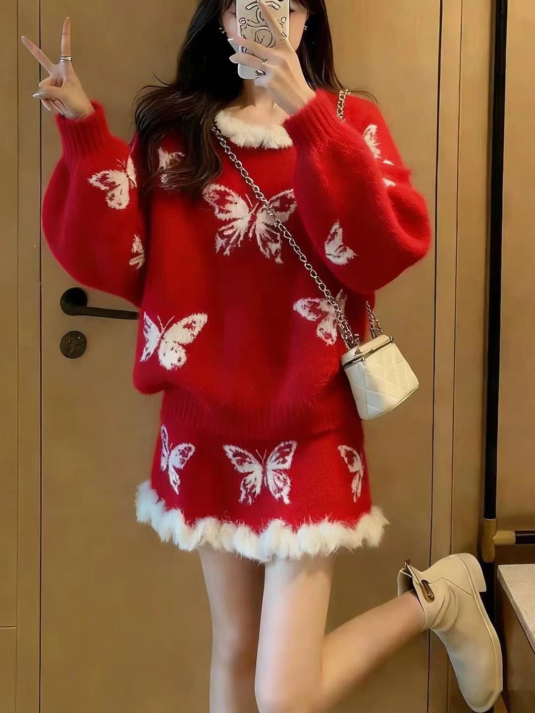 한 부서 느긋한 바람 품격 달콤함 나비 레이스 스웨터 미니 스커트 여성 의류 2026 새로운 프랑스식 아름다운 세트 드레스 상세 이미지 12