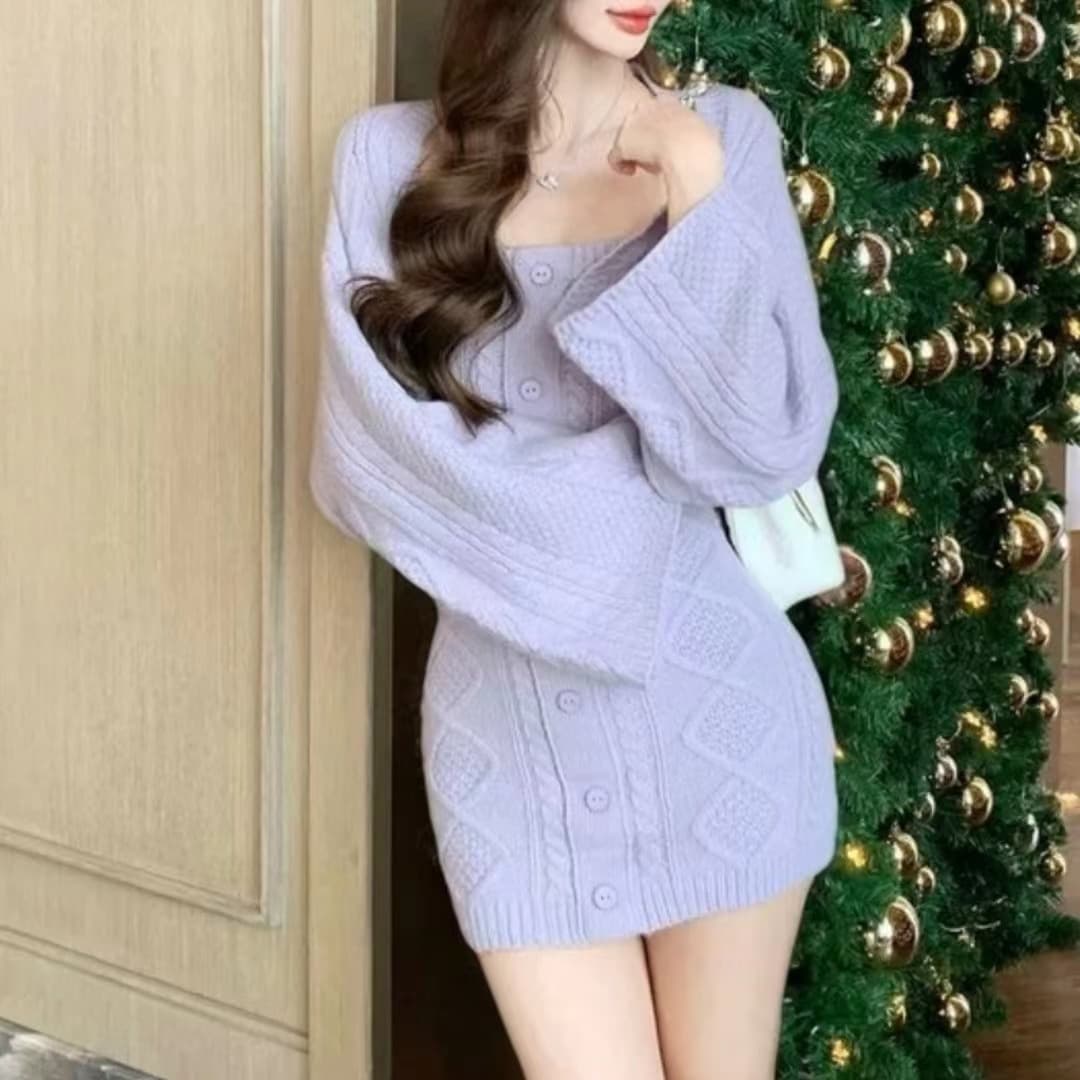 한 부서 스웨터 니트 오픈 가디건 튜브탑 드레스 아이들 허리 수축 슬림해 보이는 품격 섹시함 인사이드 가져 가라. 미니 스커트 가을 겨울철 상세 이미지 18